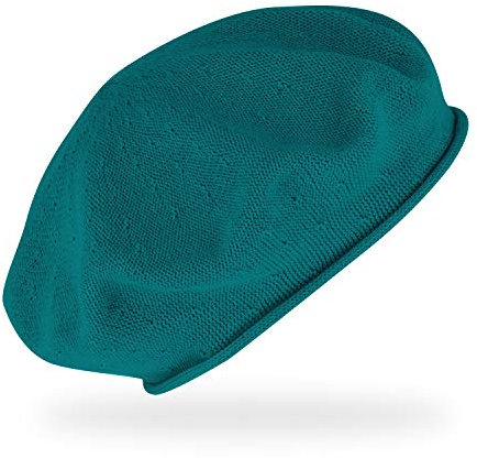 fiebig Feinstrickbaske mit Rollrand | Barett in OneSize aus Baumwolle | Leichte Wollbaske in vielen Farben (One Size, Petrol)
