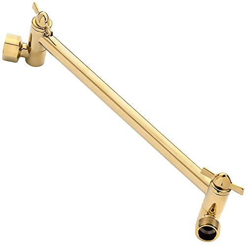 Adjustable Shower Head Extension Arm - 10 Inch Brass Shower Arm Extender Hardware - Polished Brass