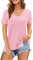 Florboom T-Shirt Femme Hauts d'été Col V Manches Courtes T-Shirt uni Rose 50