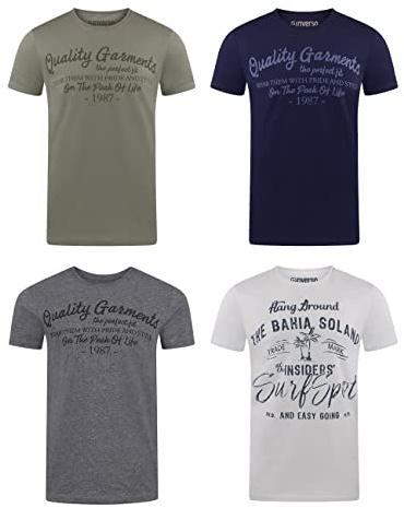 riverso Herren T-Shirt Rundhals RIVLeon 4er Pack O-Neck Kurzarm Print Tee Shirt 100% Baumwolle Regular Fit Grün Blau Weiß Grau Rot Orange 4XL, Größe:4XL, Farbe:Farbmix 18