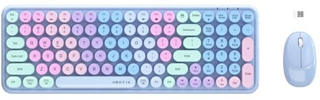 Kabellose Tastaturen und Maus, UBOTIE farbenfroher Farbverlauf, Regenbogenfarben, Retro-Schreibmaschine, flexible Tastatur, 2,4-GHz-Verbindung und optische Maus