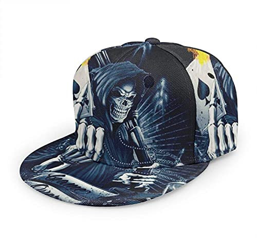 Oaieltj Unisex Baseball Cap Erwachsene Teens Adjustable Snapback Flat Brim Baseball Cap Cool Hip Hop Hat, Skull Spades a Game Over, One size