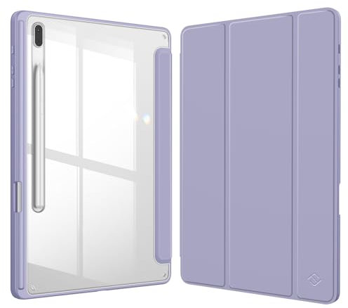 FINTIE Hybrid Slim Case for Samsung Galaxy Tab S8 Plus / S8+ 2022/S7 FE 2021/S7 Plus 2020 12.4 Inch with S Pen Holder, Shockproof Cover with Clear Transparent Back Shell, Auto Wake/Sleep, Puple