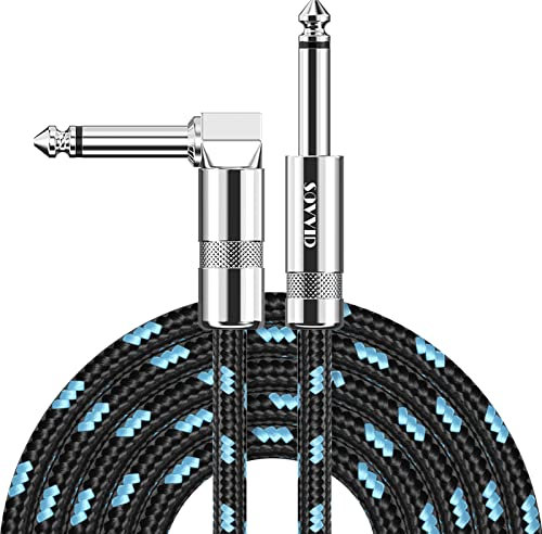 Sovvid 10FT Professional Instrument Cable, Electric Guitar AMP Cord, Updated Version, 1/4 TS, Right Angle to Straight, Black Blue