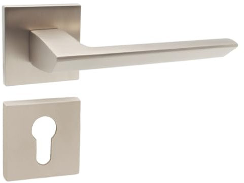 domino Elena QR SLIM SN - Set di maniglie per porta, cilindro profilato, rosetta quadrata, maniglia per porta della camera, porta dell'ufficio, della cantina e della porta interna, in alluminio, in