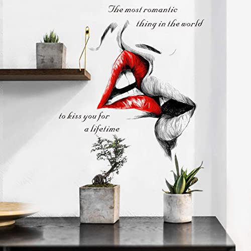 WandSticker4U®- Retro Wandsticker HOT KISS (50x83 cm) I Wandtattoo Schlafzimmer Erwachsene Sprüche selbstklebend Sexy Lippen rot I Wandaufkleber Wohnzimmer Möbel Aufkleber Deko romantisch