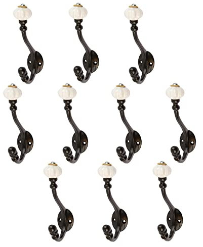 Hammer and Tongs 10x Black 30mm x 140mm Ceramic Flower Hat & Coat Hook - Cast Iron Vintage Antique Wall Mounted Hanger