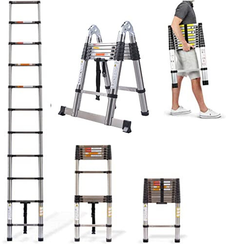 2,6M Teleskopleiter, Rutschfester Klappleiter Stehleiter Ausziehleiter Teleskopleiter aus Stahl, Teleskop-Design Mehrzweckleiter, 9 Sprossen - 72cm bis 2,60m Anlegeleiter, 150 kg Belastbarkeit