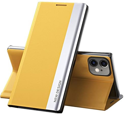 Rdyi6ba8 Hülle für iPhone 11 lederHülle Klappbar PU-Leder Schutzhülle Klapphülle Flip Case Cover Tasche Handytasche Standfunktion mit Magnetverschluss für iPhone 11 - Gelb