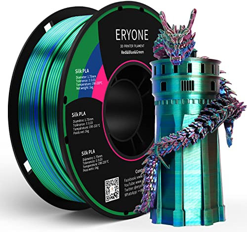 ERYONE Silk PLA Filament 1.75mm, 3D Printer Filament Silk PLA +/-0.03mm, 1KG Spool, Silk Red Blue Green