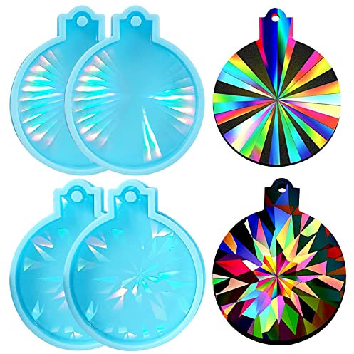 Souarts Weihnachten Resin Silikonform Epoxidharz Formen Silikon Holografisch Effekt DIY Gießform Harz Silikonformen für Weihnachtskugeln Weihnachtsbaum Deko(Blau 4PCS)