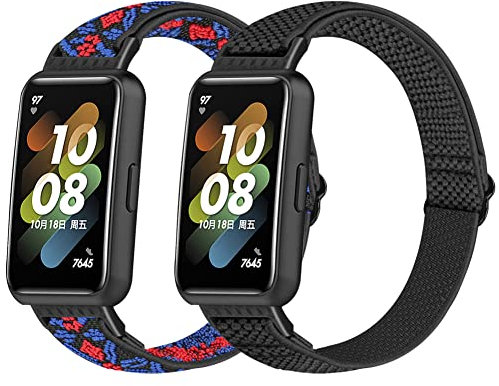 Huamanlou 2 Stück Elastisch Armband Kompatibel mit Huawei Band 7/Huawei Band 7 NFC, Nylon Verstellbarer Ersatzarmband Armbänder Sport Uhrenarmband Damen Herren