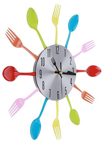 Ioensy Orologio da Parete da Cucina, 3D Rimovibile Moderno Creativo Posate da Cucina Forchetta Parete