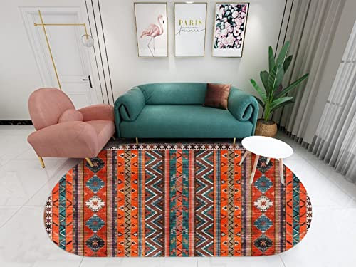 SRTJURFG Ovale rutschfeste Waschbare Mittelgroße Teppiche Dekorativer Teppich Bodenmatte Yogamatte Modisches geometrisches braun gestreiftes Patchwork, 130 x 160 cm