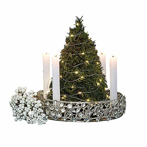 Loberon Kerzenhalter Hope, für Vier Stabkerzen, hochglänzend, mit glitzernden Glassteinen geschmückt, Adventskranz, Weihnachten, Weihnachtsdeko, Eisen, Glas, Silber