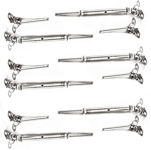 6 pares de kits de barandilla de cable, hardware de tensor de palanca de estampación de 1/8 pulgadas, acero inoxidable de 180 ° ángulo ajustable para barandillas de escalera al aire libre