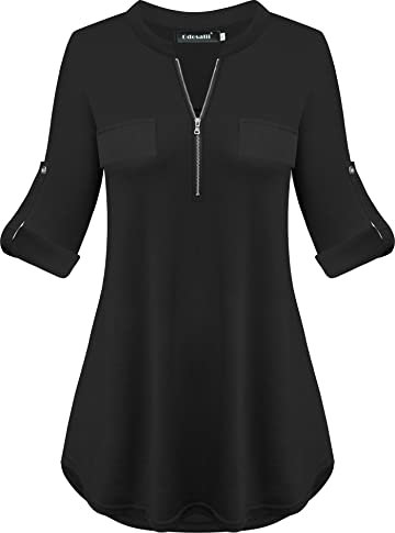 Odosalii Tunic Tops for Women UK, Long Sleeve Tops Women Black T Shirt, Plus Size Tops Casual Elegant Tunic Loose Fashion Shirts, XXL
