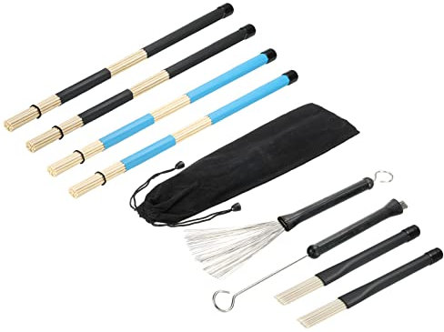 sourcing map Drum Stick Brush Set 1 Pair Retractable Metal Drum Wire Brushes 1 Pair White Nylon Drum Brushes 2 Pair Rods Drum Brushes for Jazz Acoustic