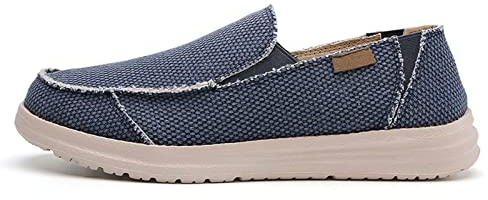 PTKG Zapatos de Lona Hombre Cómodo Mocasines Ligero Transpirable Náuticos Slip on Zapatillas de Deporte Calzado Ortopedicas Ancho para Diabeticos,Azul,44EU