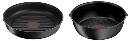 Tefal Ingenio Eco Resist Poêle grill fonte d'aluminium Noir 26 cm L8584004 & Ingenio Eco Resist Poêle profonde 26 cm, Empilable, Induction, Revêtement antiadhésif, Indicateur de démarrage de cuisson