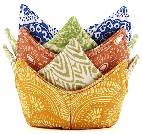 ROGITU Cotton Microwavable Bowl Cozy, Microwave-Safe Hot Bowl Holders, Soup Bowl Cozy Bowl Hot Pads (A)