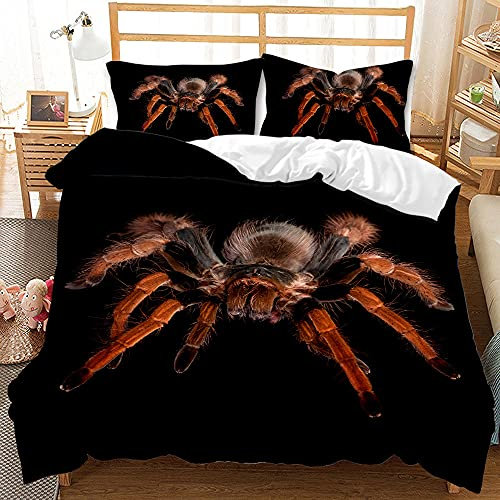 EHAOKK Rote Spinne Schwarz Haarige Spinne Bettwäsche Set,Spinne 3 Teilig Bettbezüge,3D Spinne Bettbezug, Kinder Tier Bettwäsche Set (A, 220 x 240 cm)