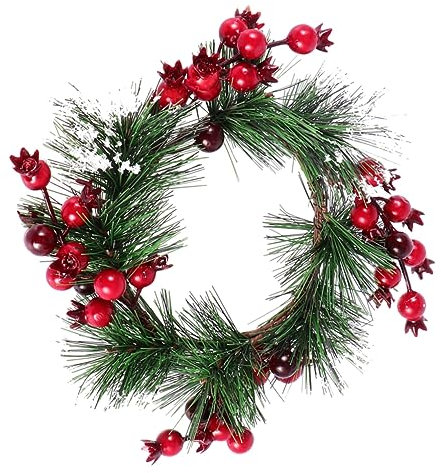 Warmhm Pip Beerengirlande Weihnachtsdekoration Künstliche Pflanzendekoration Kerzenhalter Kranz Roter Beerenkranz Weihnachtskerzengirlande Bambusring Tannennadeln Kerzenständer