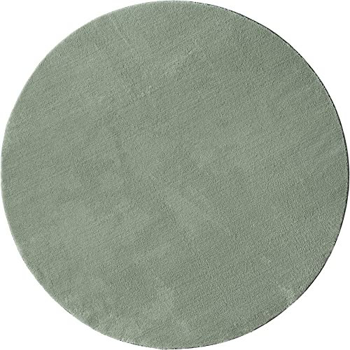 Mia´s Teppiche Taos kuscheliger Kurzflor Teppich, Anti-Rutsch Unterseite, Waschbar bis 30 Grad, Super Soft, Felloptik, Green, 120 x 120 cm Round