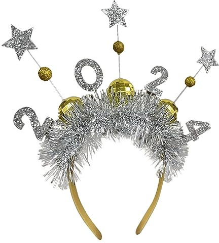 EXCEART Neujahr Stirnband Silvester Haarreif Glitter Haarband mit Spielgelkugel Lametta Happy New Year Kopfschmuck Haarschmuck für 2024 Neujahr Abschlussfeier Party Dekoration