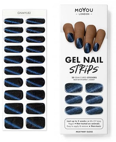 MOYOU LONDON Semi Cured Gel Nail Strips - 20 Pcs. Nail Wraps for Salon-Quality Manicure - Works with Any UV Lamp - Easy to Apply, Trim, & Remove Gel Stickers