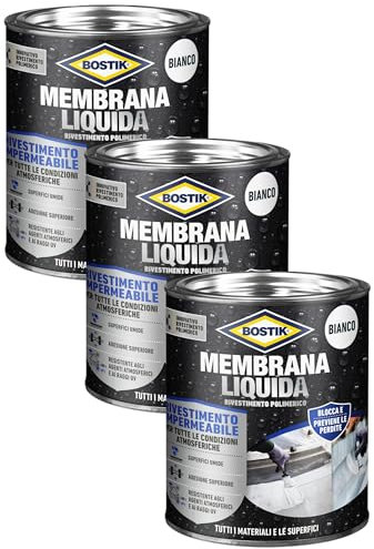 Bostik Membrana Liquida Rivestimento Polimerico impermeabilizzante elastico Bianco Latta 1kg (Confezione da 3)