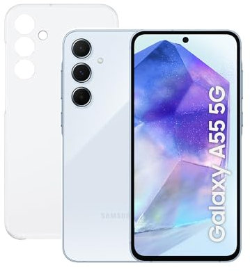 Samsung Galaxy A55 5G 256GB + Funda Transparente - Teléfono Móvil Android, Smartphone Libre, Batería de Larga Duración, Cámara 50MP, Azul (Versión Española)