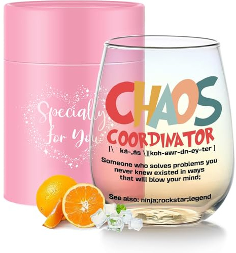 Yalucky Chaos Coordinator Boss Lady - Bicchiere da Vino Senza Stelo 16 Once - Regalo per Donne Manager, Collaboratore, Insegnante, Ufficio - Compleanno e Ringraziamento