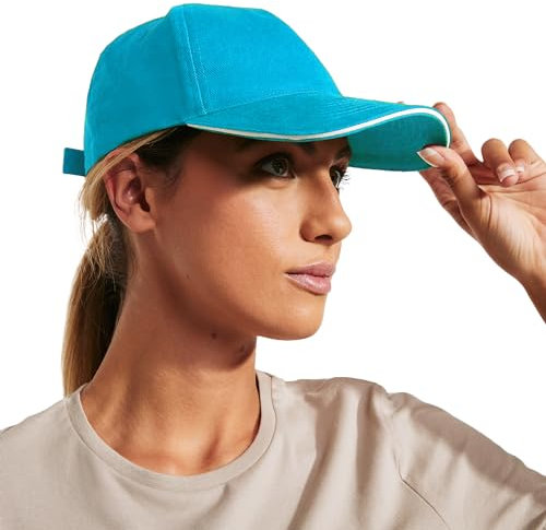 KINKIES Gorra Unisex de 5 Paneles 100% algodón - Visera con Agujeros de ventilación y Cinta antisudoral con Cierre Ajustable de Velcro (FR/ES, Letras, Talla única, Turquesa)