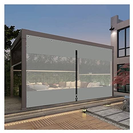 Wasserdichter Außenvorhang - Terrassenplane, Pergola-Seitenteile mit Reißverschluss, 3 seitliche Ösen, wetterfeste Planenabdeckung für Pavillons (Farbe: Klar, Größe: 1,8 x 2,5 m)