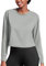 PINSPARK Damen Sport Langarmshirt Leicht Fitness Yoga Langarm Shirt Atmungsaktiv Crop Tops Sportshirt Trainingsshirt Sport Kleidung Frauen Running Workout Top Locker Grau L