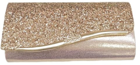Larcenciel Sequin Women's Clutches, Rose Gold Evening Clutch Bag Handbag for Women w/Detachable Chain, Metallic Ladies Crossbody Bag, Elegant Shoulder Bag for Wedding, Prom, Dinner, 22x5.5x10.5cm