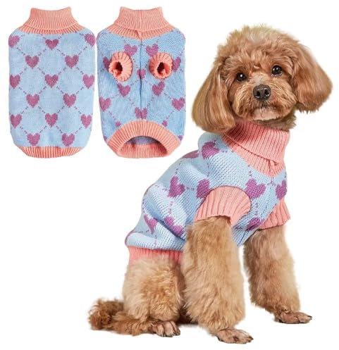 EASTLION Hundepullover,Sweater für Hunde,Rollkragenpullover mit Strickmuster,Wärmender Wintermantel für Hunde,Welpen und Katzen (XS,Blau)