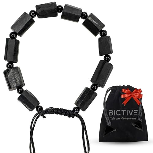 BICTIVE®︎ Bracciale Tormalina Nera Finitura Brutta Fatto a Mano. Tormalina Nera Pietra Naturale, Bracciale Pietre Naturali, Bracciale Protezione Negatività per Donna e Uomo. Regalo Perfetto