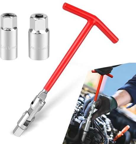 waswale Pack-3 Car Spark Plug Socket Wrench, 360 Degree Multi-Angle Spark Plug Disassembly Tool, Anti-Slip Socket Set with T-Handle Wrench