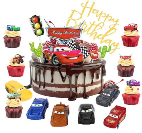 Car Tortendeko,Cars Geburtstagsdeko,26Pcs Cars Torten Deko Junge,Kinder küchendeko Cars,Ku chen Decoration Cars Torte Topper,Tortenaufleger Cars,Cupcake Topper Geburtstag Für Kinder.