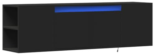 vidaXL TV Wall Cabinet - LED Lights, Black Engineered Wood, Floating Media Storage Unit with Drawers, Modern Design, 135x31x39.5 cm