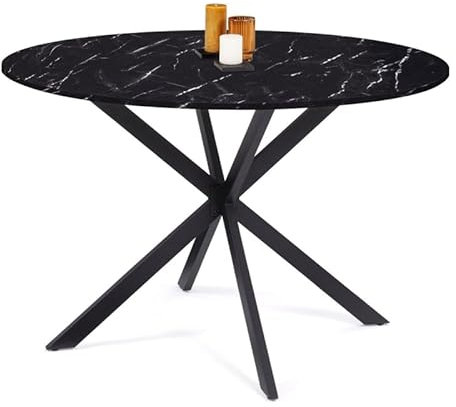 IDMarket - Runder Esstisch Alaska für 4-6 Personen mit schwarzem Marmor-Effekt und Metallspinnenfuß 110 cm