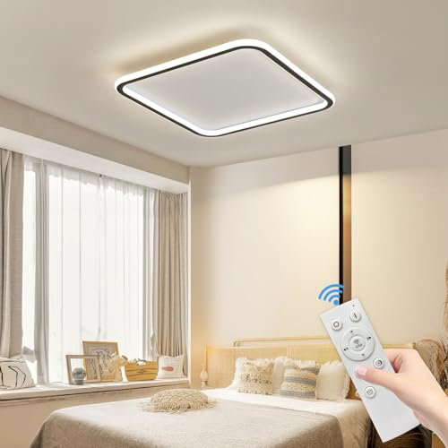 Mikeru LED Deckenleuchte ⌀40CM Quadrat - Moderne Dimmbare Deckenlampe mit Fernbedienung (3000K-6000K) - Schwarz Acryl für Wohnzimmer, Schlafzimmer, Küche, Esszimmer - Energieeffiziente LED Beleuchtung