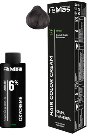 Femmas Haarfarbe Set Mittelblond Asch 7.11 I Hair Color Cream 100ml + Oxycreme 100ml 6% I Permanente Haar-Coloration + Entwickler I Schonend & langanhaltend I Salon-Haarfarbe für Zuhause