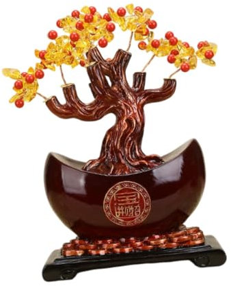 Folpus Geldbaum-Statue, Tischdekoration, dekorative Figur, Wohlstandsskulptur für Neujahrsschrank, Bücherregal, Schlafzimmerregal, Rot