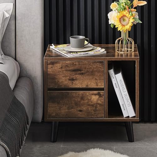 ZBAOLTO Nachttisch 2er Set, Nachtschrank Holz,Nightstand Braun mit 2 Schublade, Modern Kommode für Schlafzimmer 50x34x46 cm