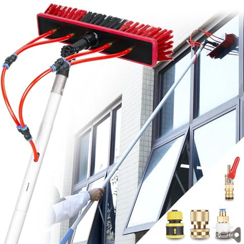 XRB2050 Perche Télescopique Nettoyage Panneaux Solaires, Brosse Telescopique Toiture 35cm avec Tuyau, Balai Telescopique Extensible à 3-12m pour Toit Panneaux Solaires Camion Bus (5m)