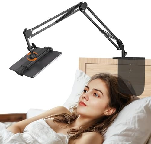 Fyozyon Tablet Stand, Overhead Bed Phone Holder, Adjustable Universal 360° Rotatable Metal Tablet Holder Stand, Phone Stand for iPad, iPhone, Kindle, Cell Phones or Other 5.0~12.9 Inch Device