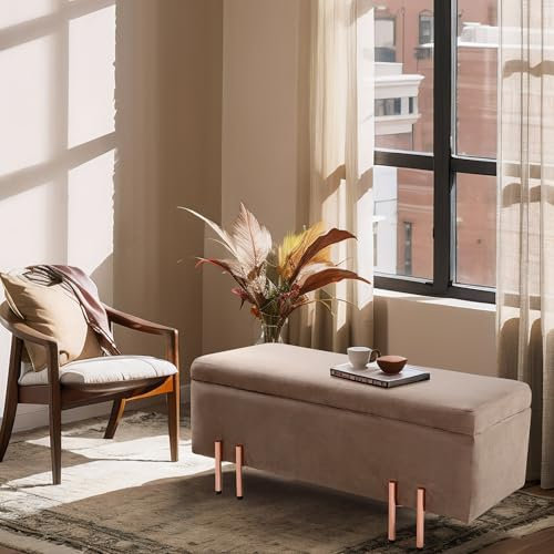 [en.casa] Sitzbank mit Stauraum Dals Sitztruhe Truhenbank gepolstert Samt 100 x 40 x 42 cm Polsterbank mit Deckel klappbar Metallbeine Braun